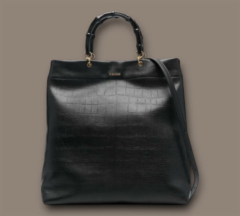 Borsa tote goffrata con manico di bamboo